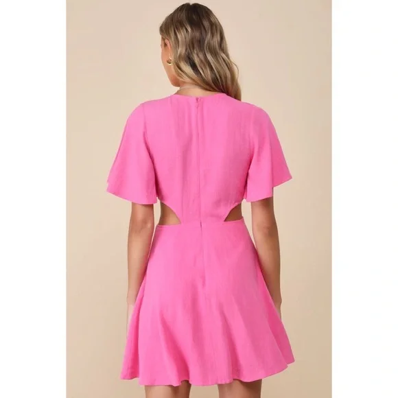 NWT LULU’S Perfect Day for Love Pink Cutout Tie-Front Mini Dress Size Medium - Picture 4 of 14